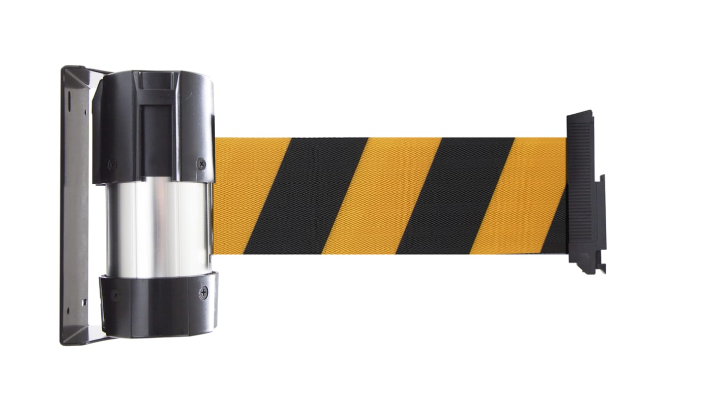 Viso Black & Yellow Steel Retractable Barrier, 4m, Black, Yellow Tape