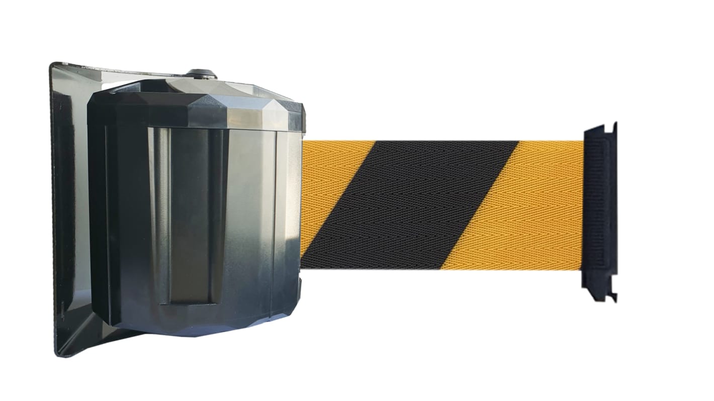 Viso Black & Yellow Steel Retractable Barrier, 10m, Black, Yellow Tape