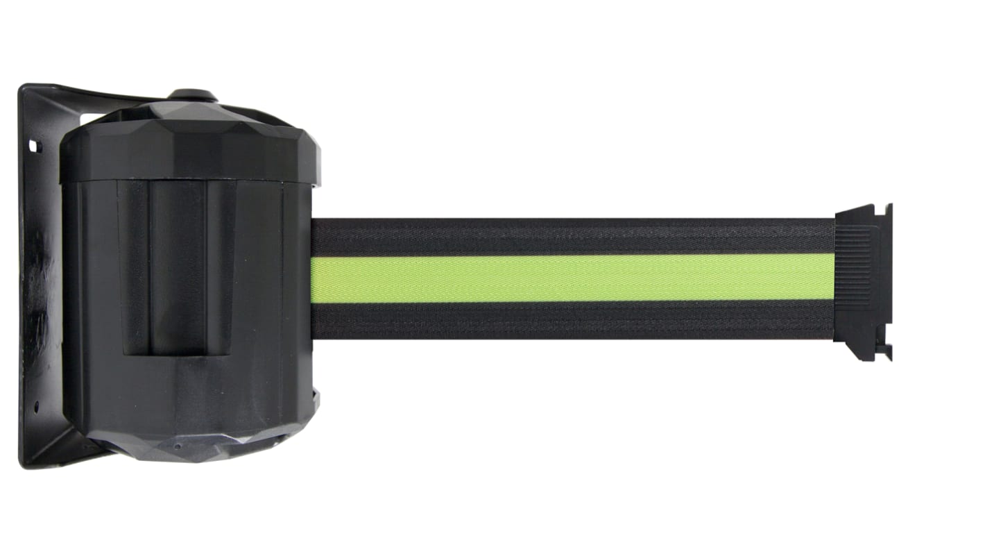 Viso Black & Yellow Steel Retractable Barrier, 4m, Black, Yellow Tape