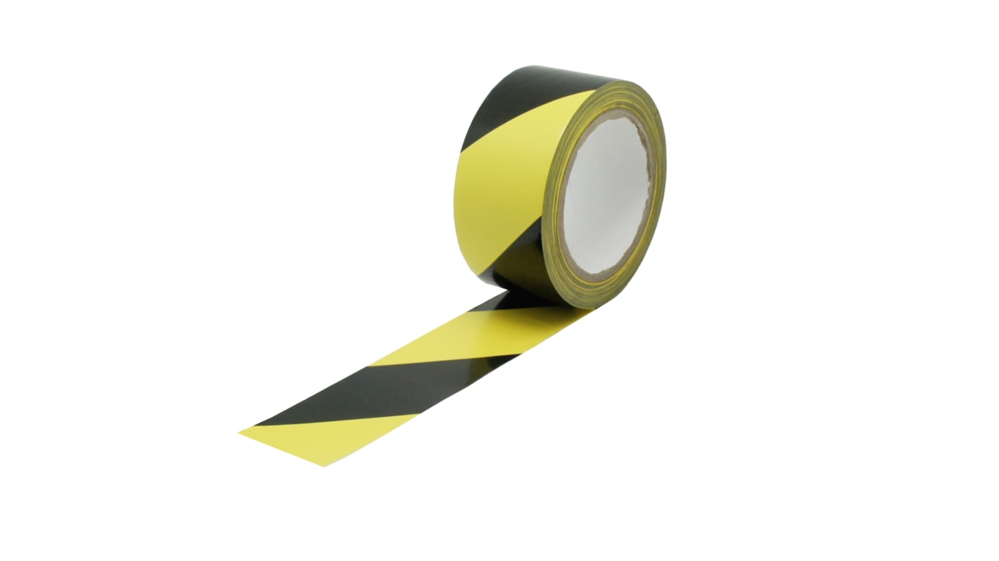 RS PRO PVC Trassierband Schwarz, Gelb Typ Markierungsband, Stärke 0.15mm, 50mm x 33m