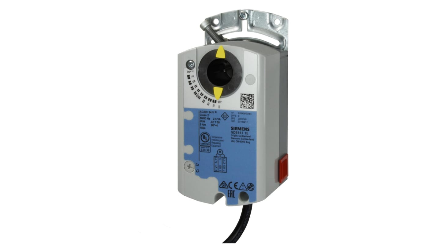 Actuador de compuerta Siemens, par 5Nm, 24 V c.a./c.c, 600mW, para eje de 8 → 16mm, control abierto/cerrado