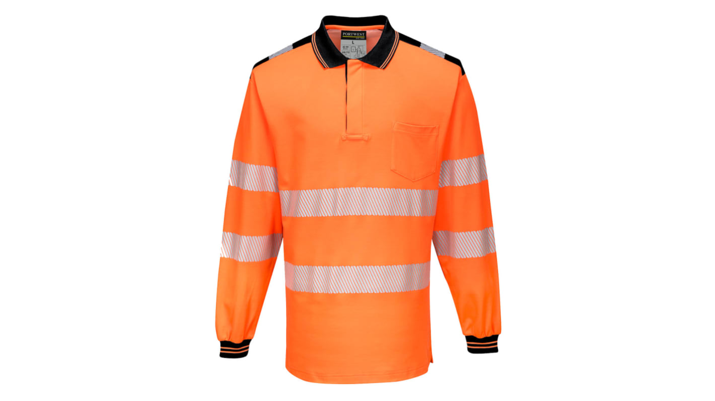 Portwest Lang Schwarz, Orange L T184 Warnschutz Polohemd