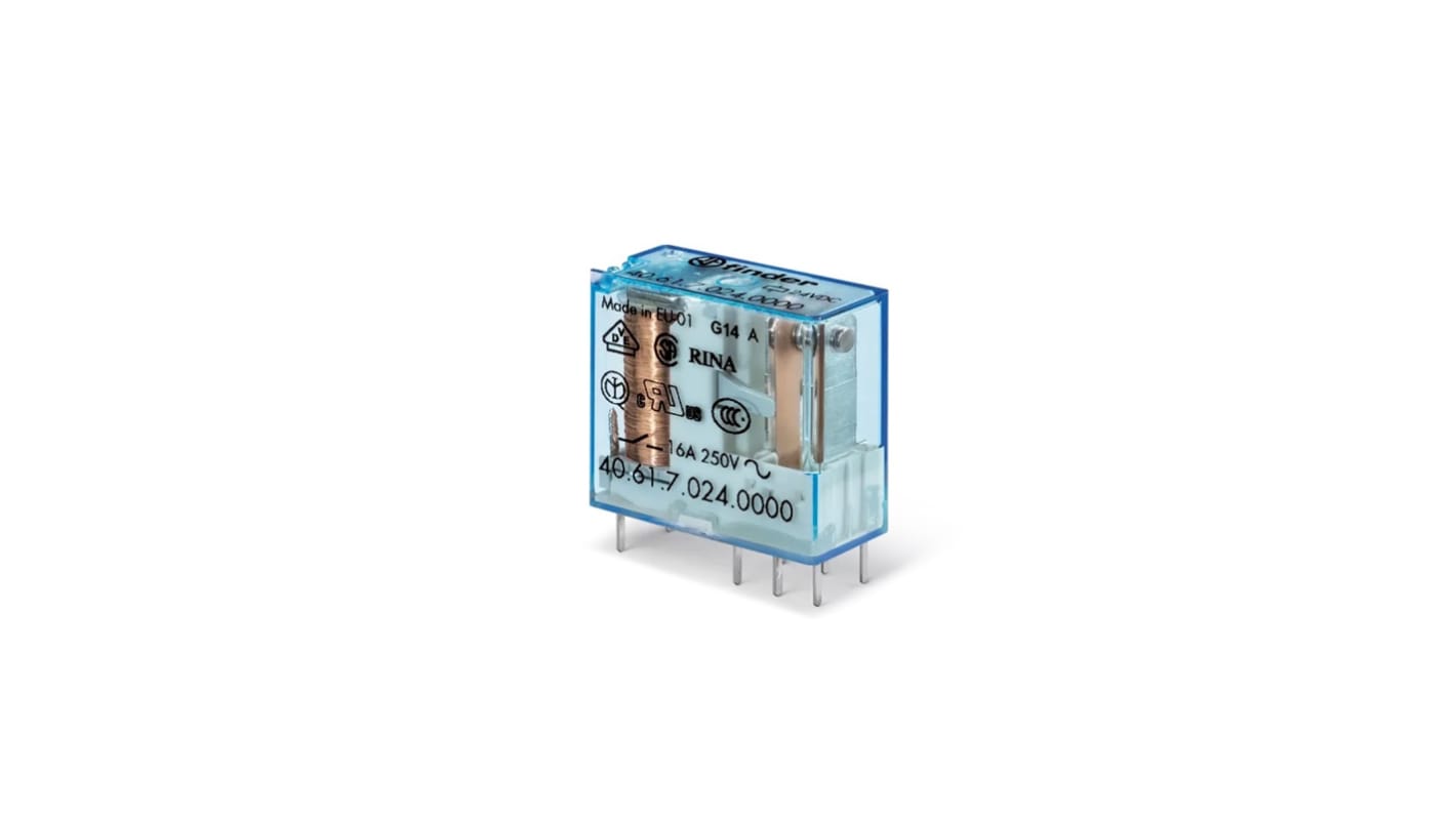 Finder PCB Mount Power Relay, 24V ac Coil, 16A Switching Current, SPDT