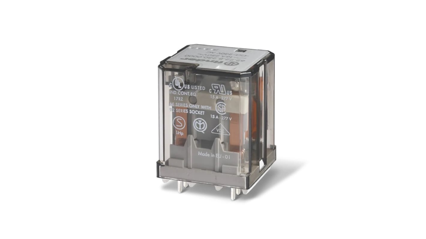 Finder PCB Mount Power Relay, 230V ac Coil, 16A Switching Current, DPDT
