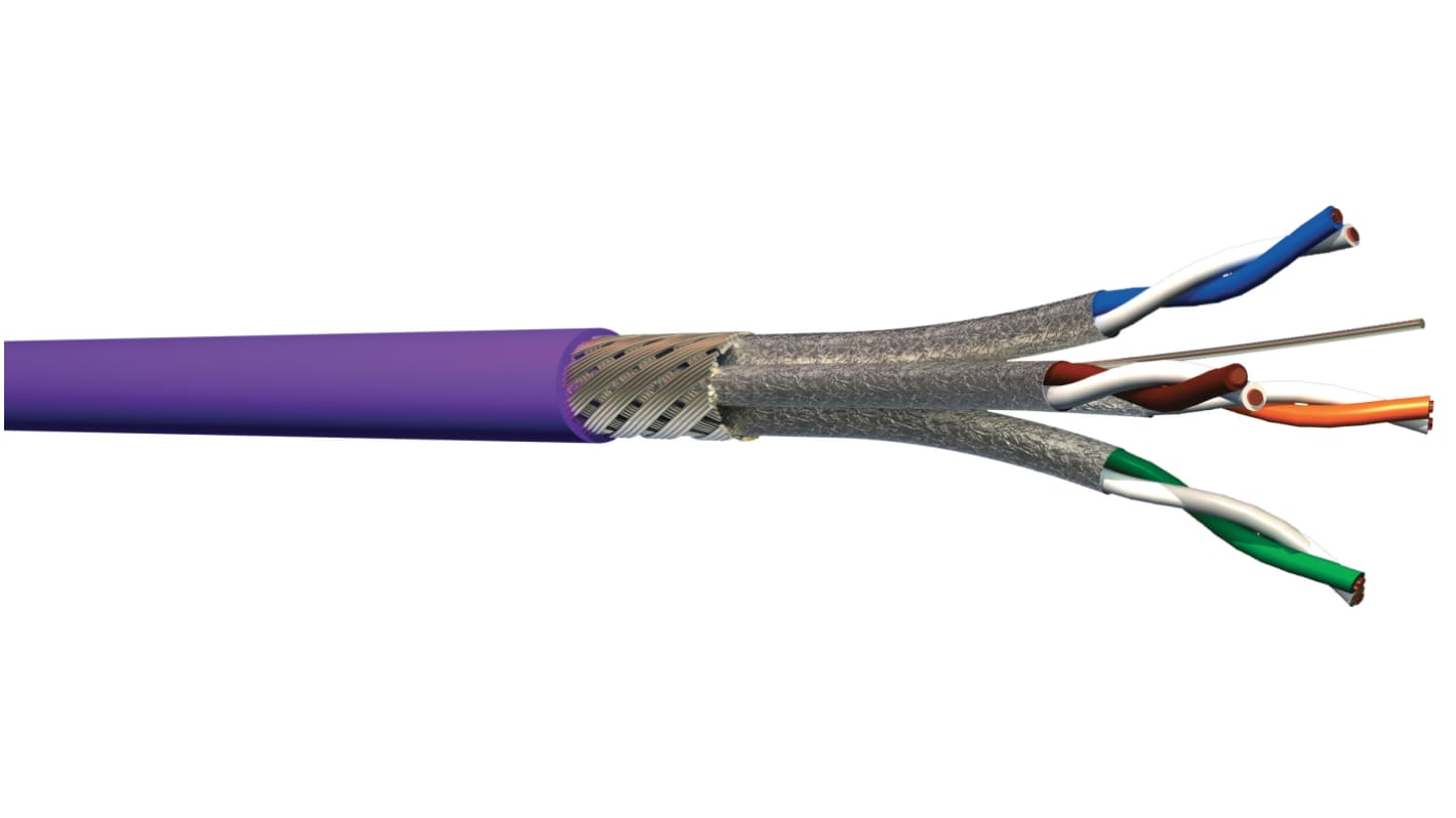 CAE Groupe Cat7 Ethernet Cable, Tinned Copper Braid, Red lilac LSZH Sheath, 250m, IEC 60332-1