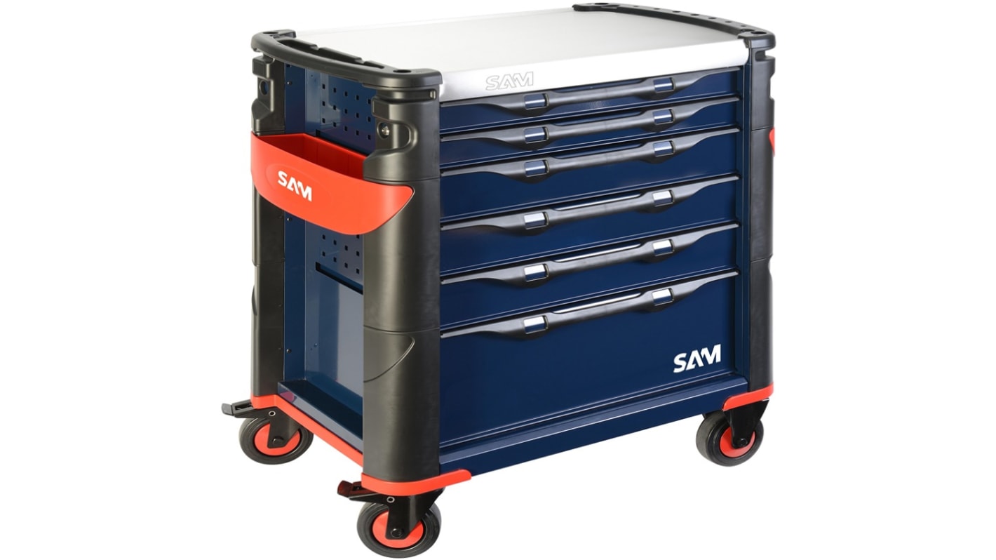 SAM 6 drawer Stainless Steel Wheeled Tool Trolley, 1m x 510mm x 834mm