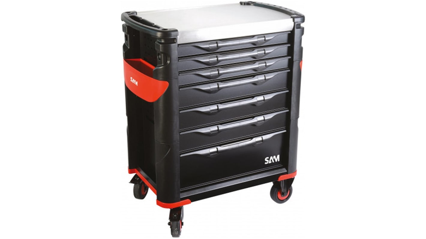 SAM 7 drawer Stainless Steel Wheeled Tool Trolley, 1m x 510mm x 834mm