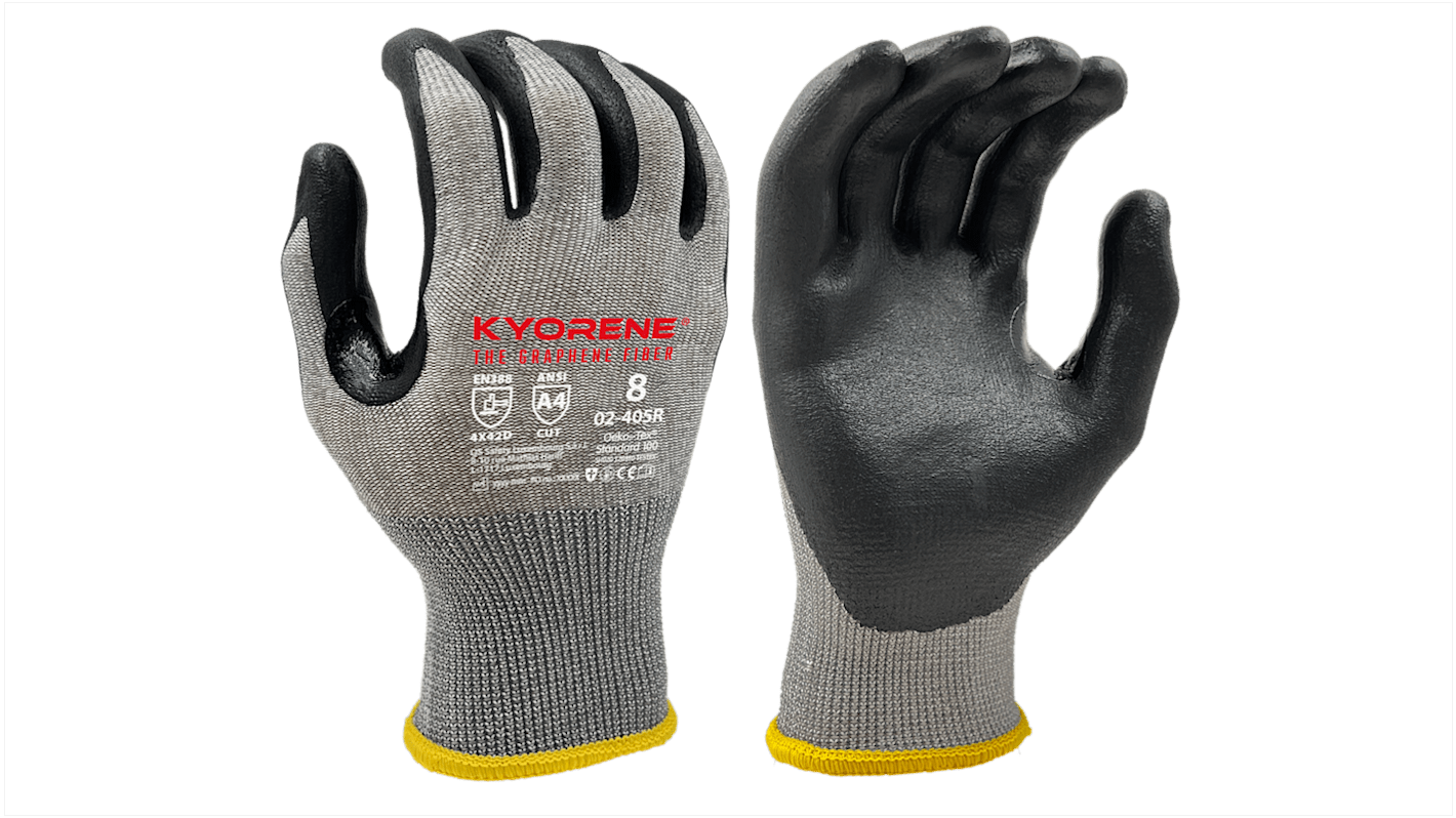 KYORENE 02-405R Black, Grey Graphene, Nylon Cut Resistant Gloves, Size 7, Nitrile Foam Coating