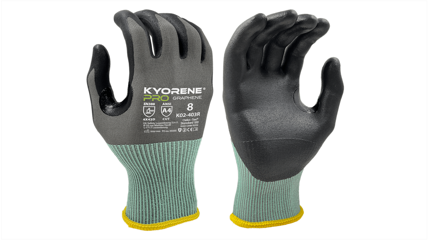 KYORENE K02-403R Black, Grey Graphene, Nylon Cut Resistant Gloves, Size 6, Nitrile Micro-Foam Coating