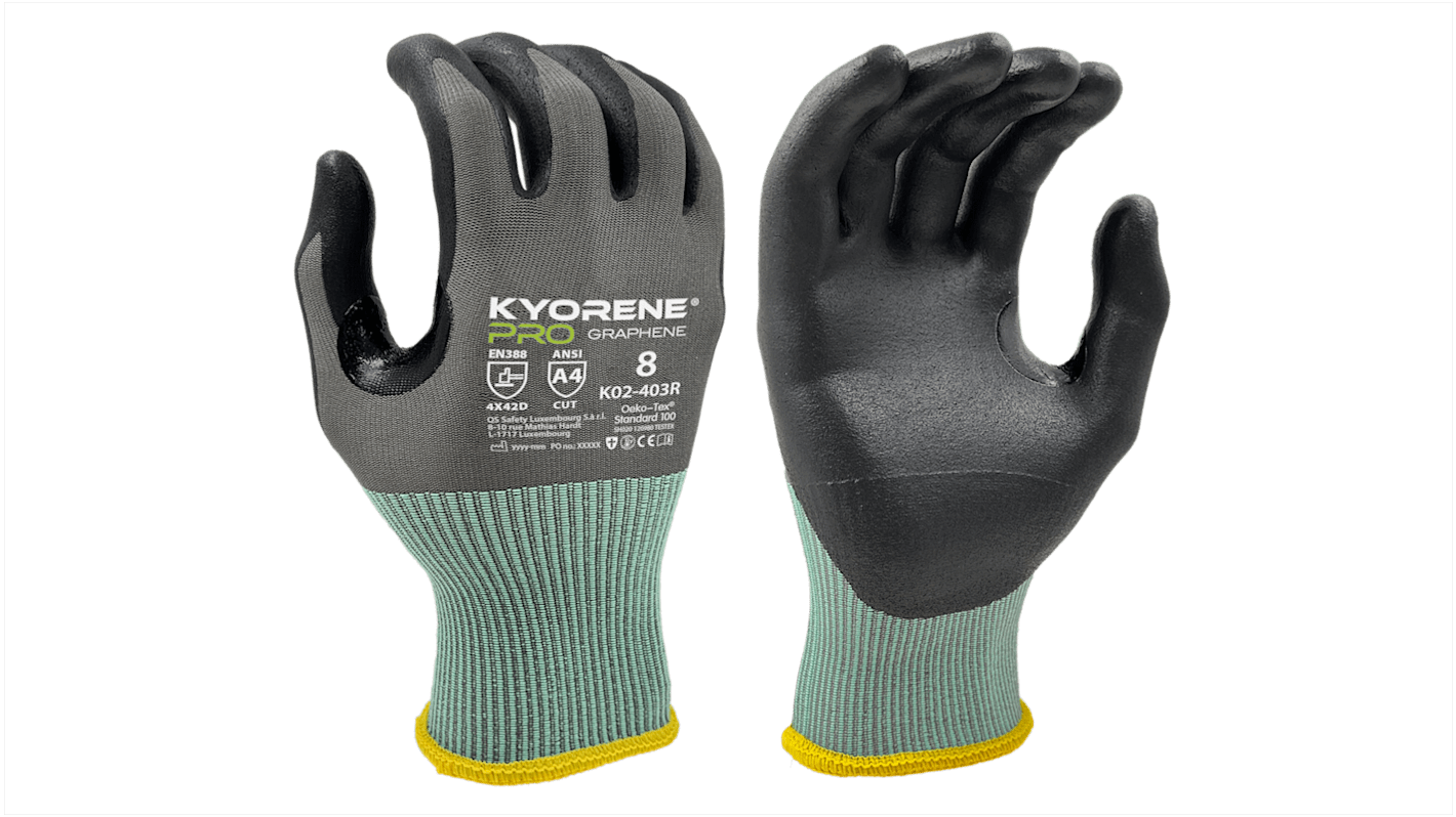 KYORENE K02-403R Arbeitshandschuhe Größe 8 Schneidfest Graphen, Nylon Schwarz, Grau 12Paare