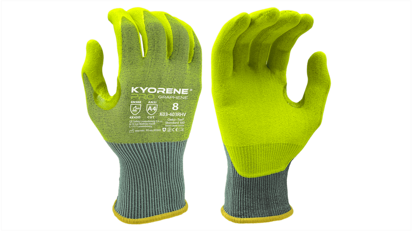 Guanti KYORENE K03-403R HV, Tg. 6, in Grafene, Nylon, col. Grigio, Giallo