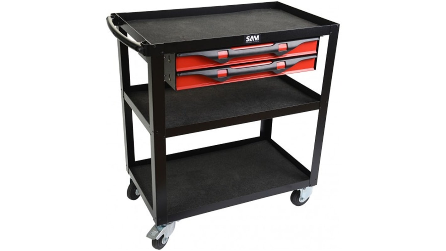 SAM 2 drawer Sheet Metal Wheeled Tool Trolley, 870mm x 460mm x 848mm