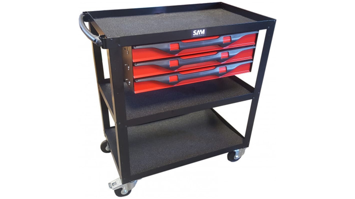 SAM 3 Drawer Sheet Metal Wheeled Tool Trolley