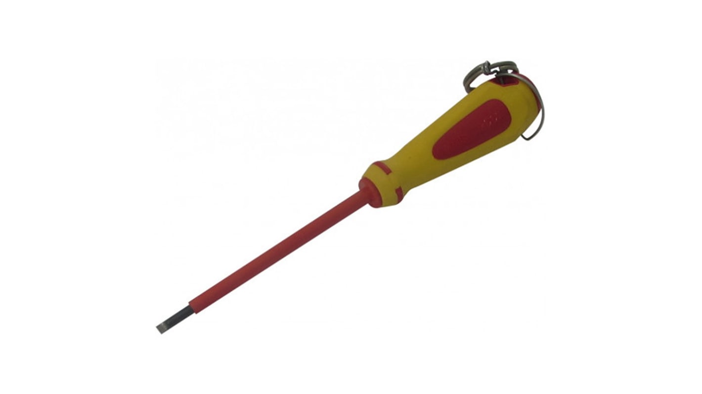 SAM Insulated Screwdriver, 4 mm Tip, 100 mm Blade, VDE/1000V, 200 mm Overall