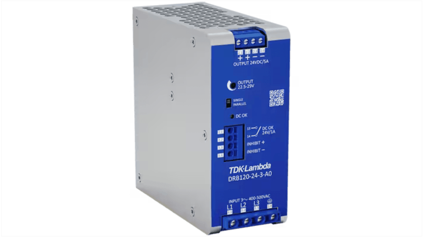 TDK-Lambda DRB120/240-3 DIN Rail Power Supply, 350 → 575V ac ac Input, 24V dc dc Output, 5A Output, 120W