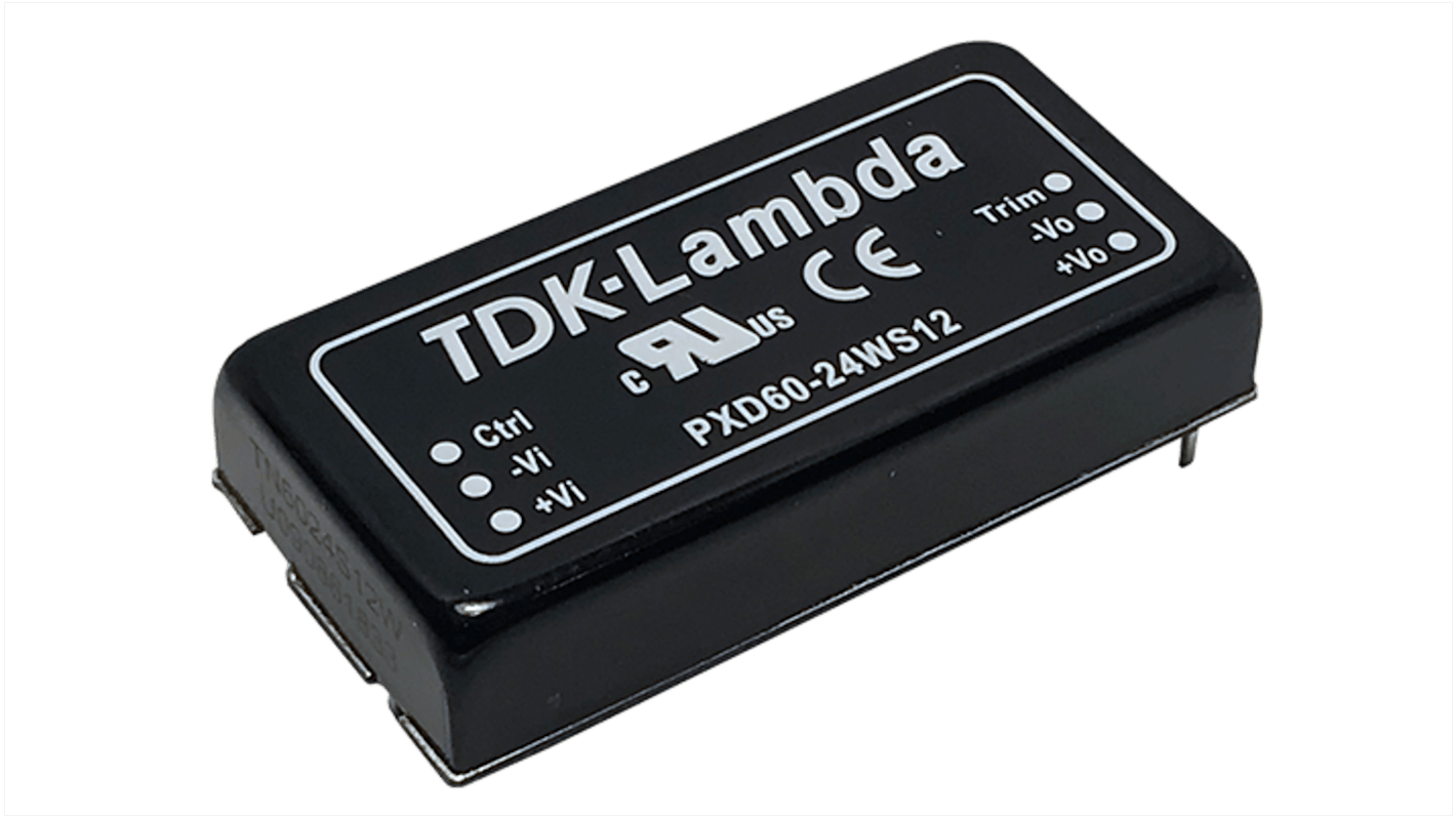 TDK-Lambda PXD60 DC-DC Converter, 5V dc/ 12A Output, 9 → 36 V dc Input, 60W, PCB Mount, +105°C Max Temp -40°C