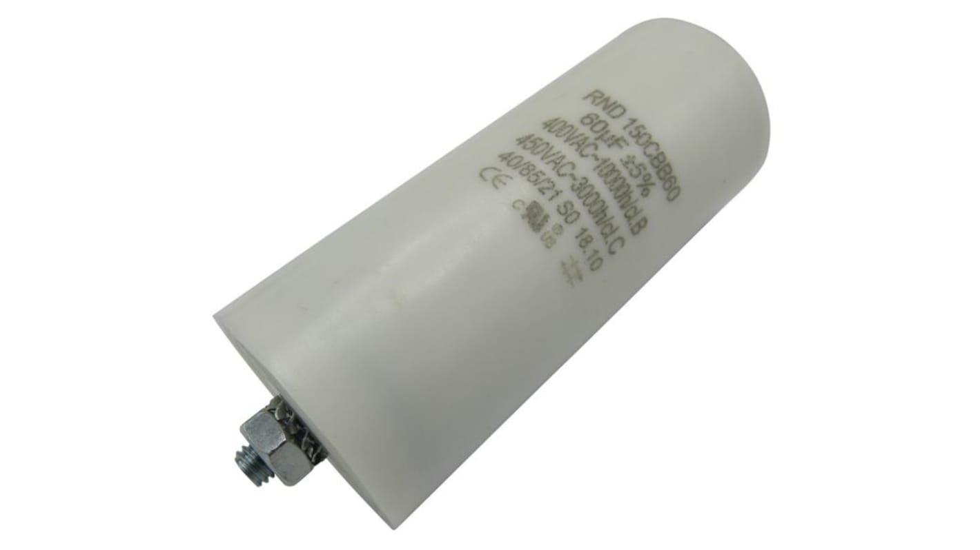 RND RND 150CBB60 Metallized Polypropylene Film Film Capacitor, 450V dc, ±5%, 2.5μF, Threaded Bolt