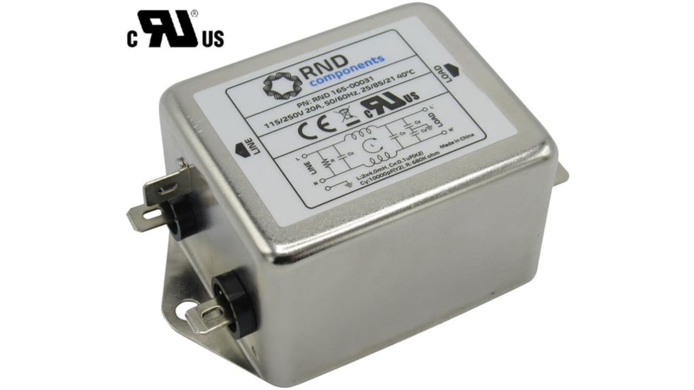 Filtr EMI 20A 1-fazowy 250 V 50Hz RND Montaż w obudowie