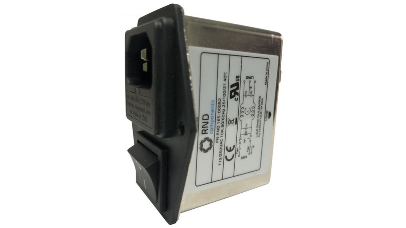 RND, RND 165 10A 250 V 50 Hz, 60 Hz, Chassis Mount EMI Filter, Tab, Single Phase