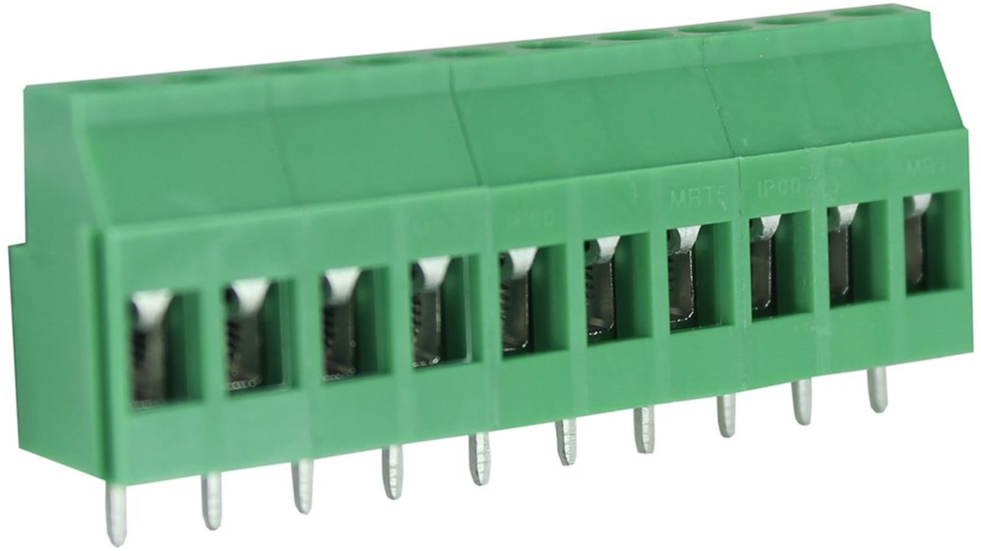 RND RND 205 Series PCB Terminal Block, 10-Contact, 5.08mm Pitch, Through Hole Mount, 1-Row, Screw Termination