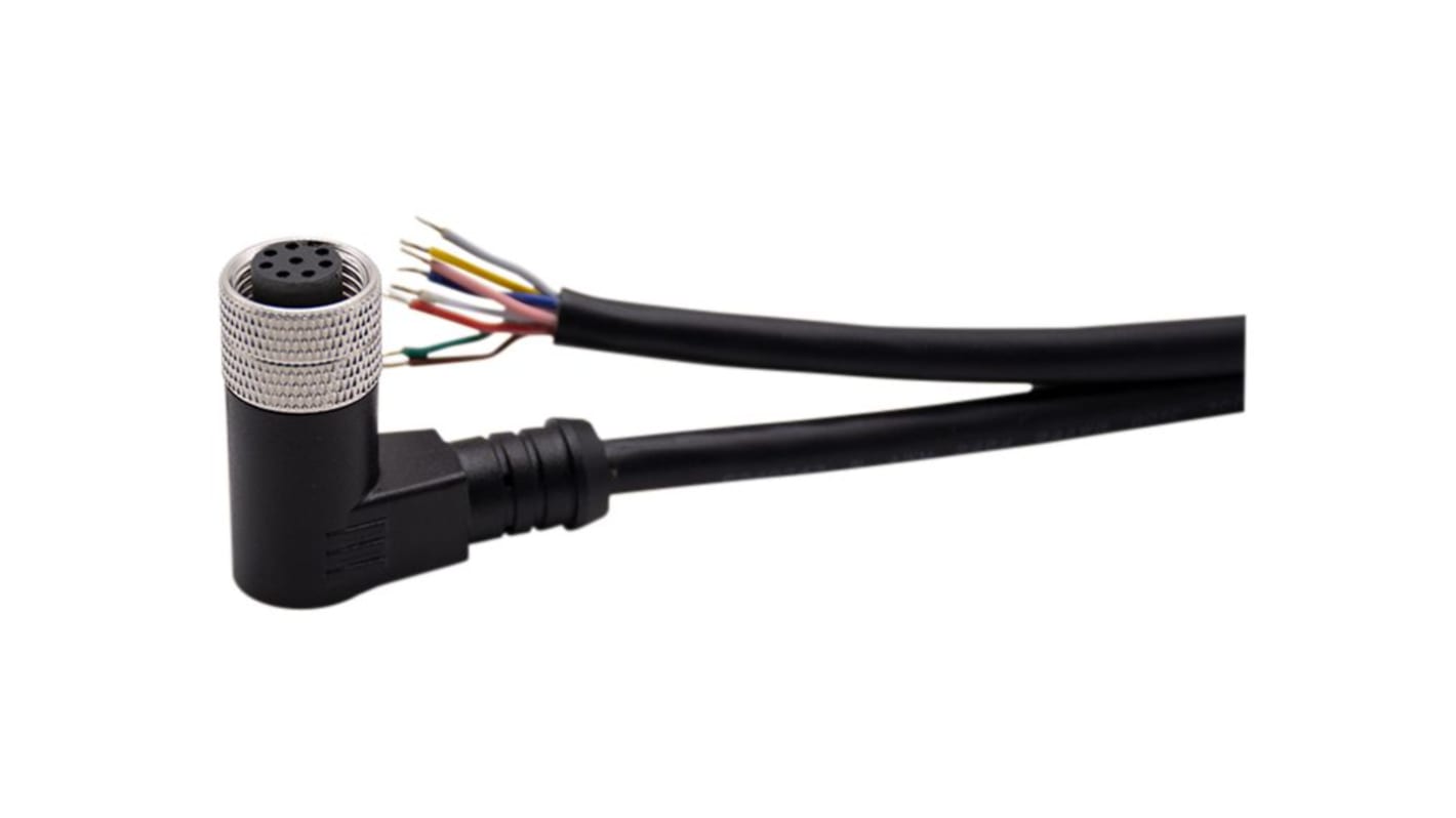 RND Right Angle Female 8 way M12 to Straight Connector & Cable, 5m