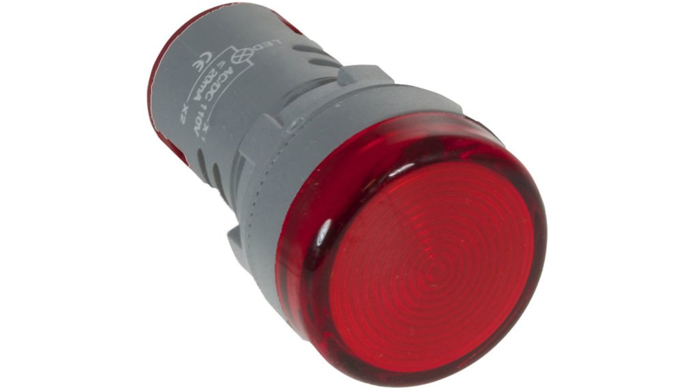 RND, RND 210, Panel Mount Red LED Pilot Light, 22mm Cutout, IP65, Round, 230V