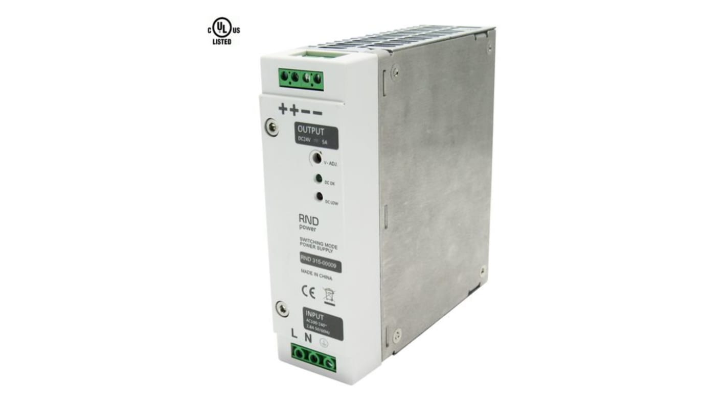 Alimentatore a montaggio su guida DIN RND, 24V cc, 5A, 100 → 240V ca, 120W