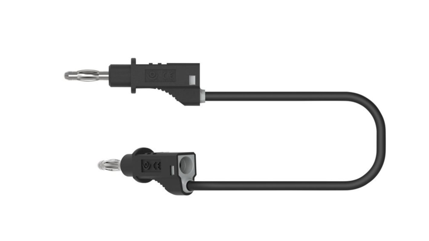 RND Banana Plug, 20A, 33 V ac, 60V dc, Black, 1m Lead Length