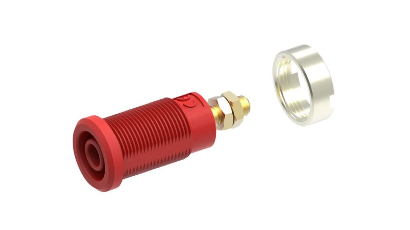 4 mm panel socket, M4 screw, red