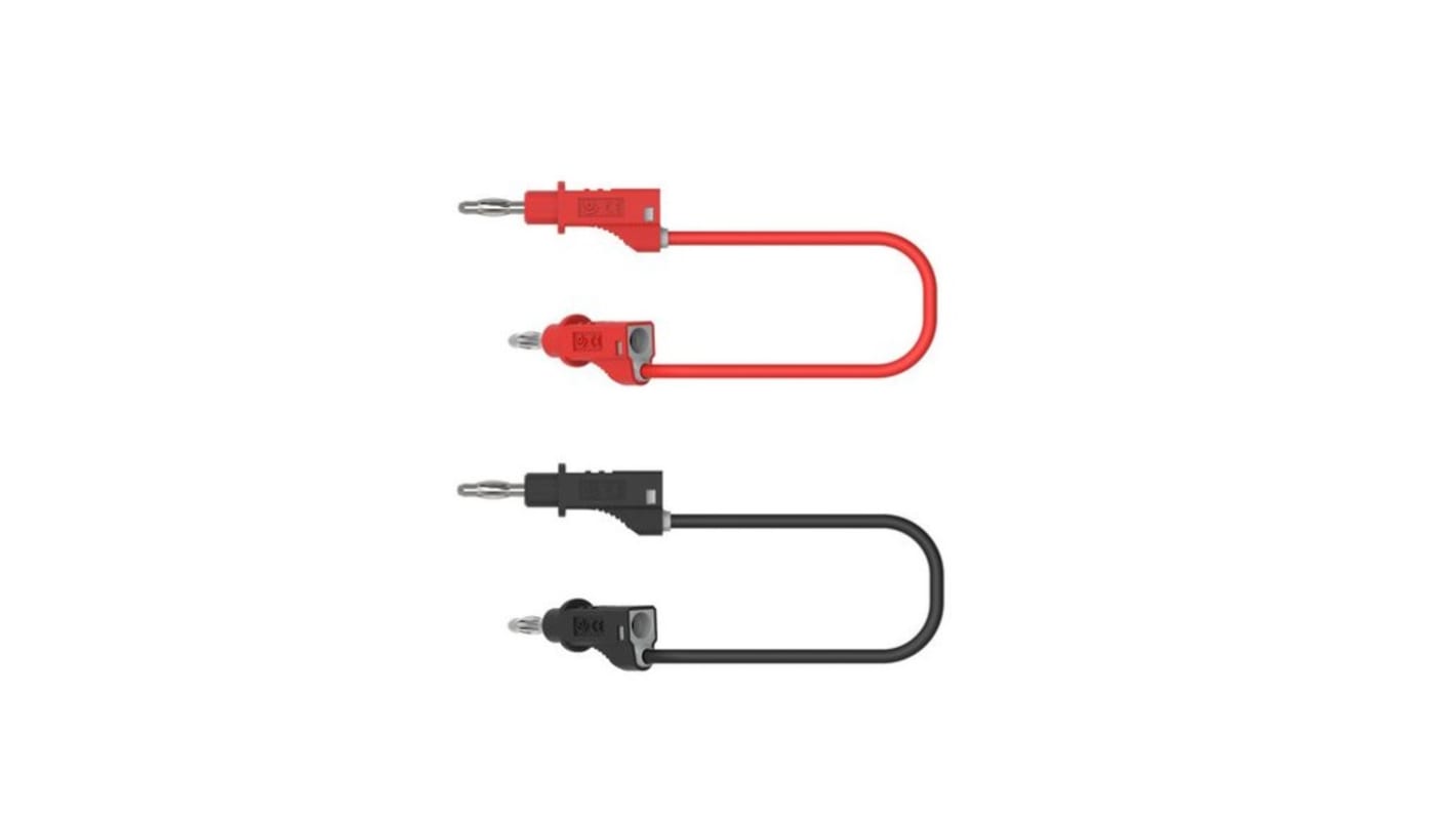 RND Banana Plug, 12A, 30V ac, Black, Red, 1m Lead Length