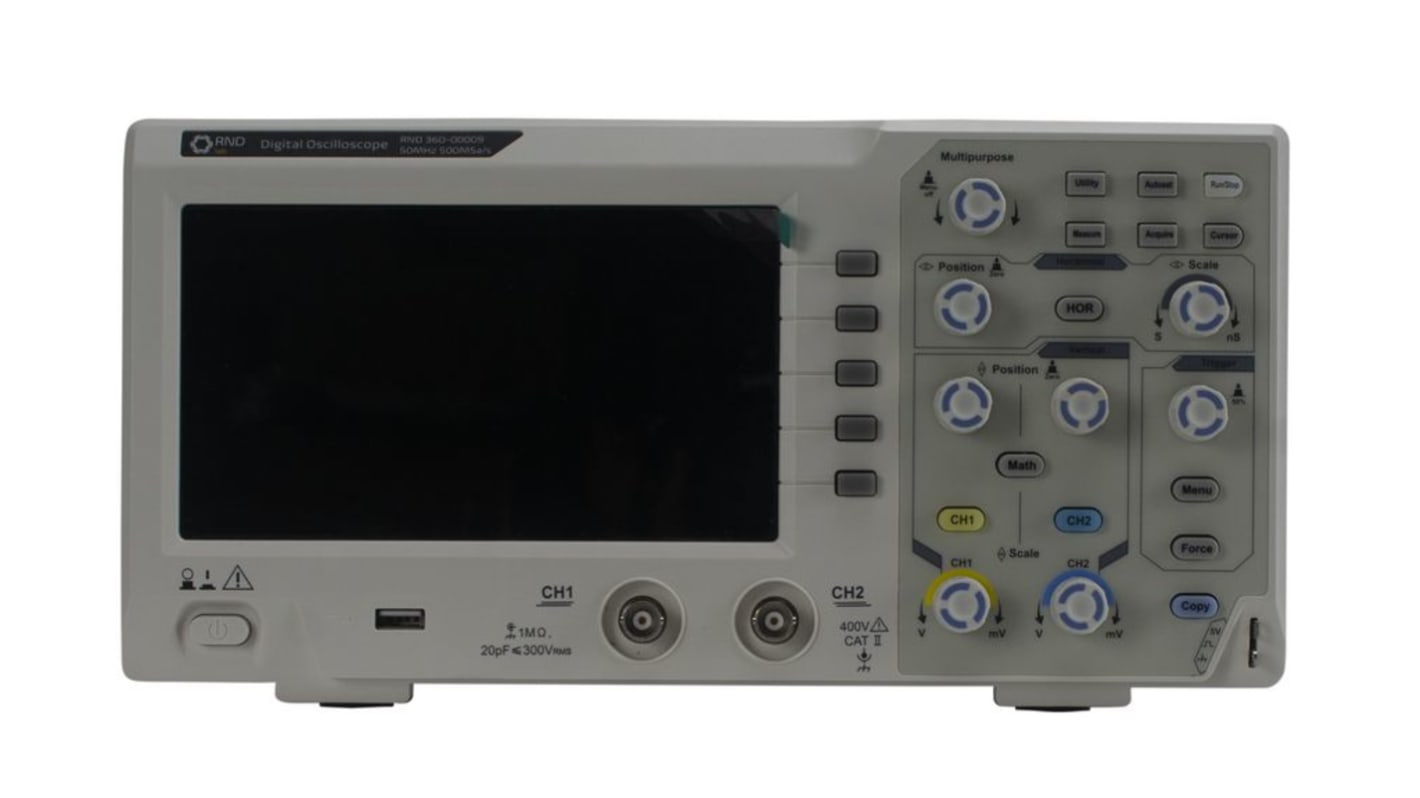 RND 360-00009, 50MHz Bench Oscilloscope, 2 Digital Channels