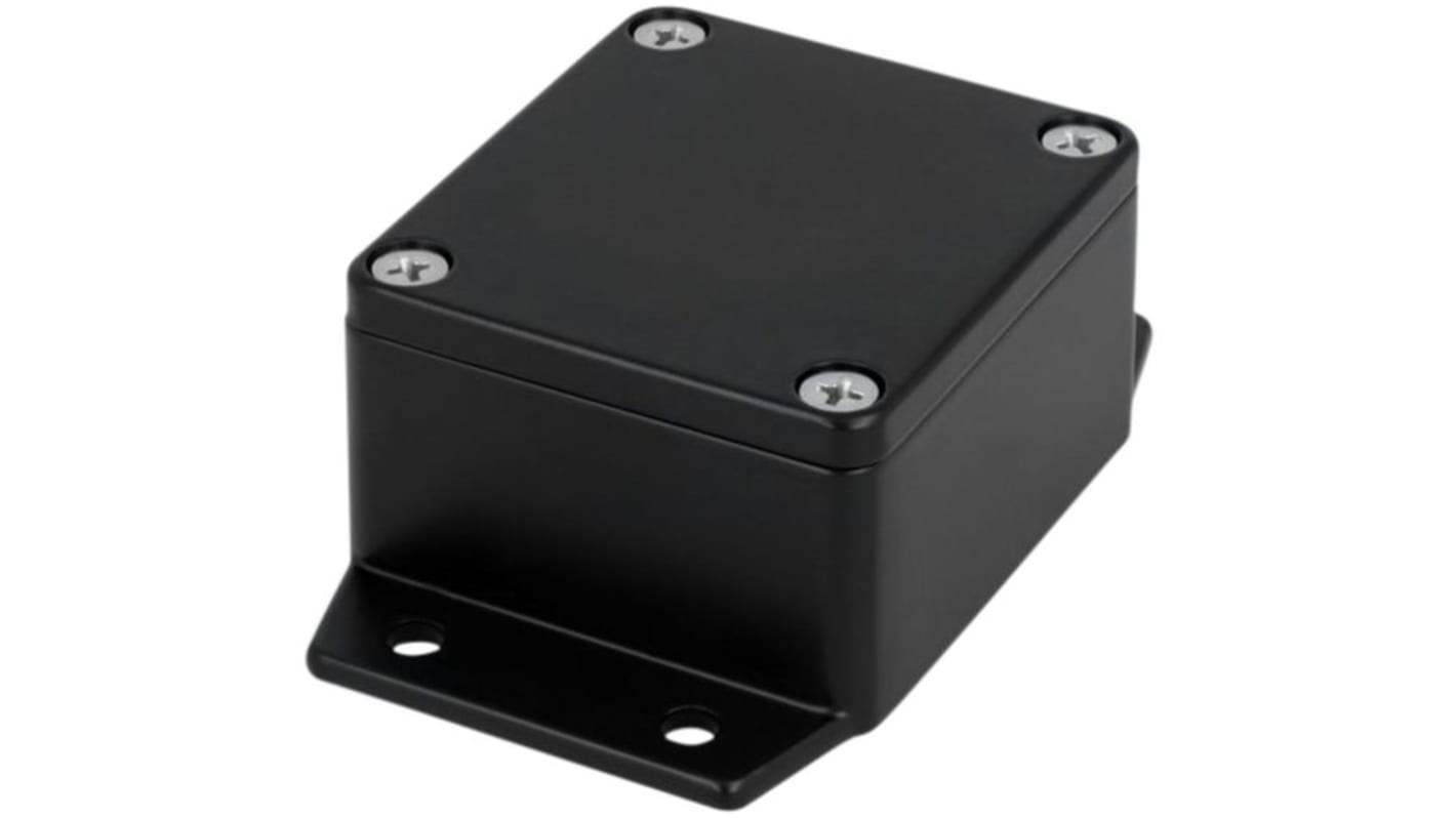 RND RND 455 Series Black Aluminium Alloy Enclosure, IP65, Flanged, Black Lid, 64 x 58 x 35mm