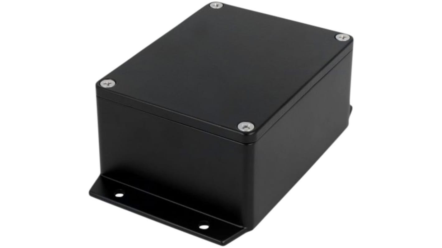 RND RND 455 Series Black Aluminium Alloy Enclosure, IP65, Flanged, Black Lid, 115 x 90 x 55mm