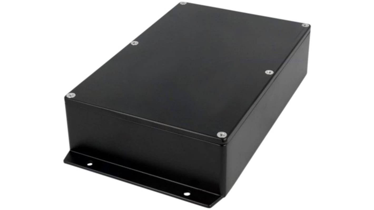 RND RND 455 Series Black Aluminium Alloy Enclosure, IP65, Flanged, Black Lid, 222 x 146 x 55mm