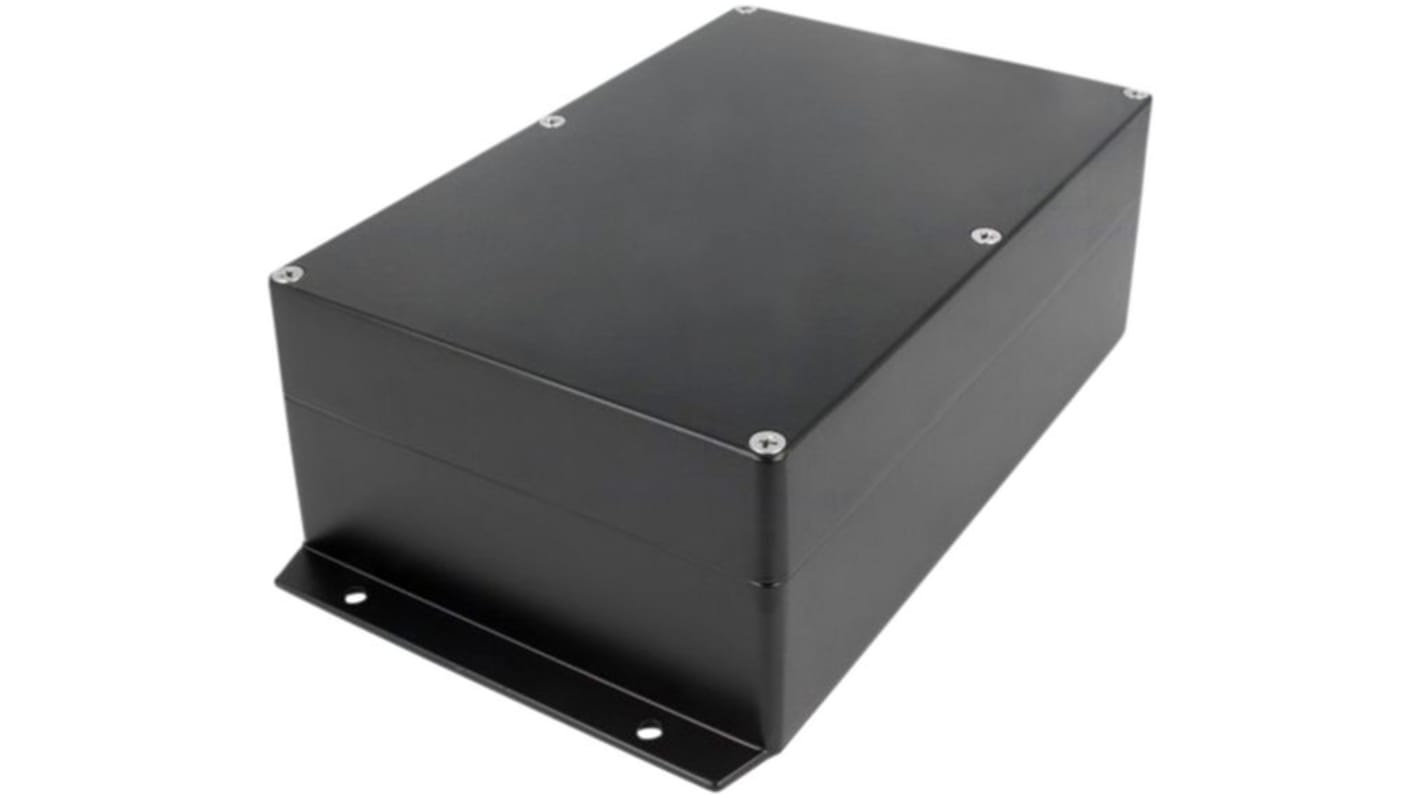 RND RND 455 Series Black Aluminium Alloy Enclosure, IP65, Flanged, Black Lid, 222 x 146 x 82mm