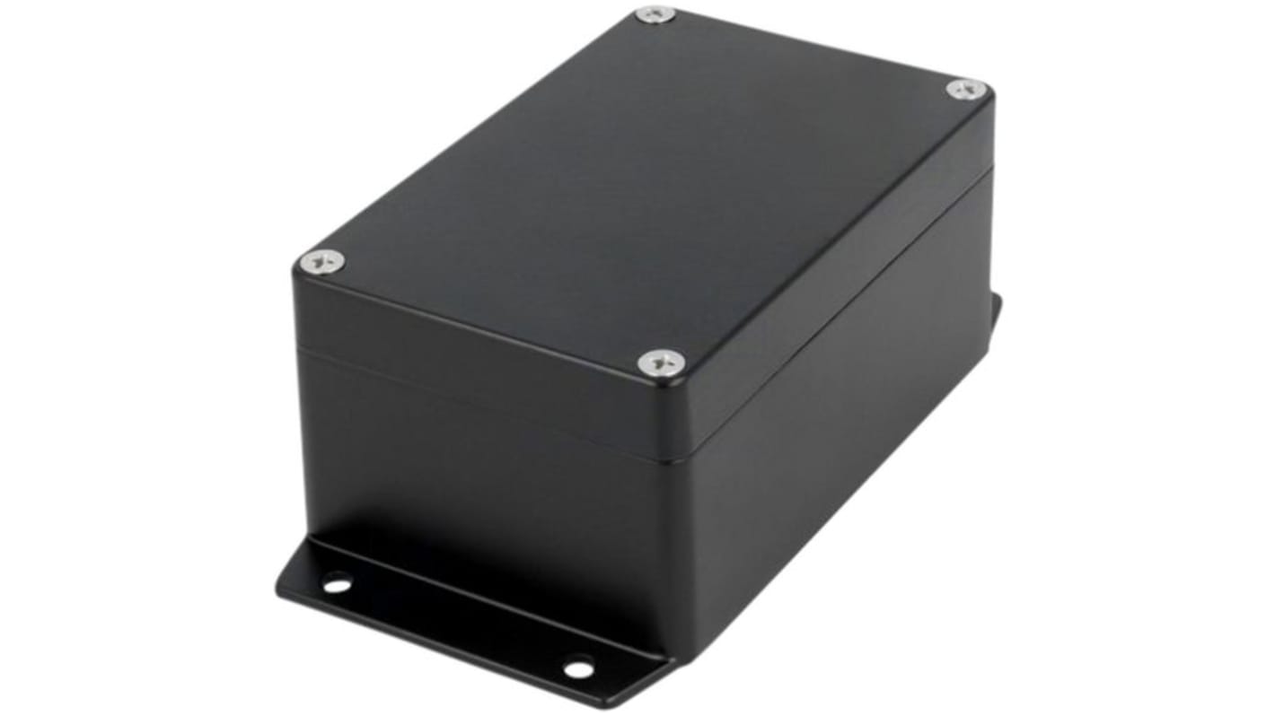 RND RND 455 Series Black Aluminium Alloy Enclosure, IP65, Flanged, Black Lid, 125 x 80 x 57mm