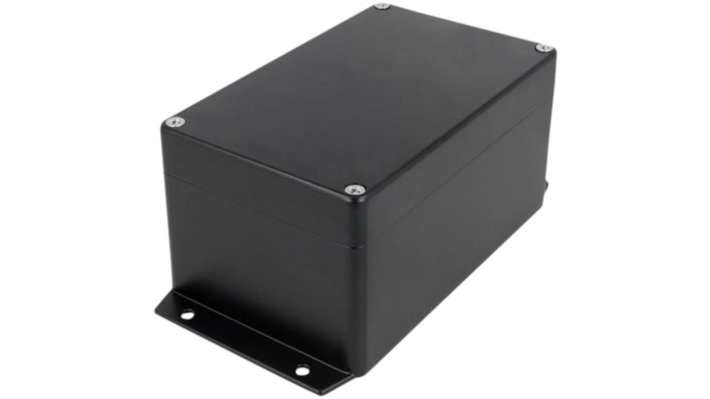 RND RND 455 Series Black Aluminium Alloy Enclosure, IP65, Flanged, Black Lid, 160 x 100 x 81mm