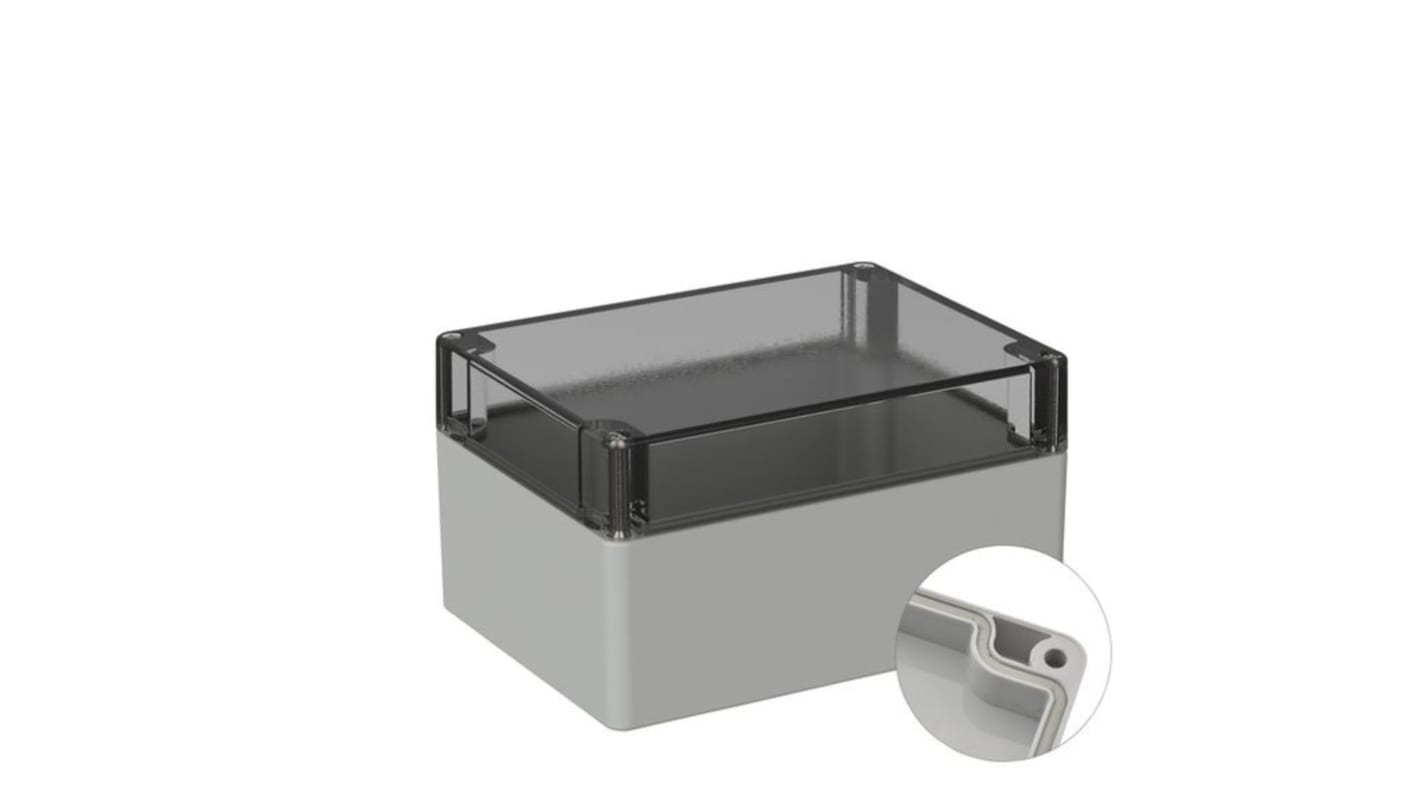 RND RND 455 Series Grey Polycarbonate Enclosure, IP67, Grey Lid, 154 x 114 x 83.5mm