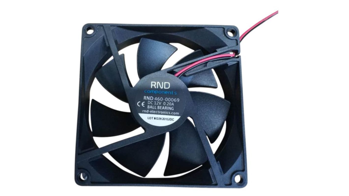 RND Axial Fan, 12 V dc, dc Operation, 58.29cfm, 2.4W, 200mA Max, 92 x 92 x 25mm