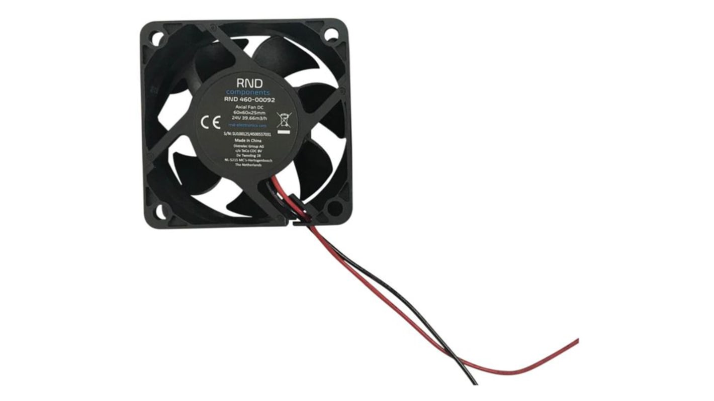 RND Axial Fan, 24 V dc, dc Operation, 23.95cfm, 1.92W, 80mA Max, IP44, 60 x 60 x 25mm