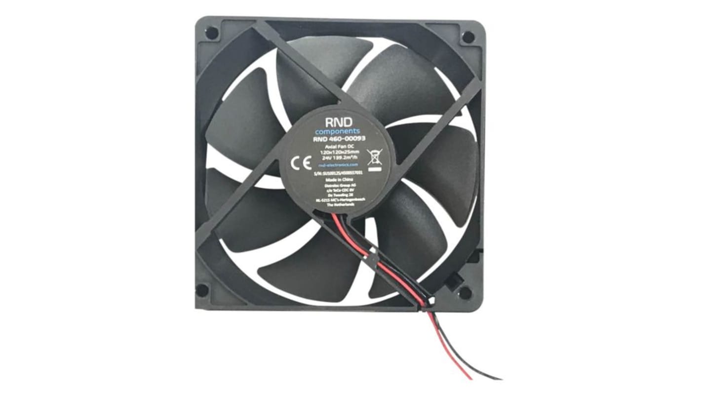 RND Axial Fan, 24 V dc, dc Operation, 82.01cfm, 4.32W, 30mA Max, IP44, 120 x 120 x 25mm