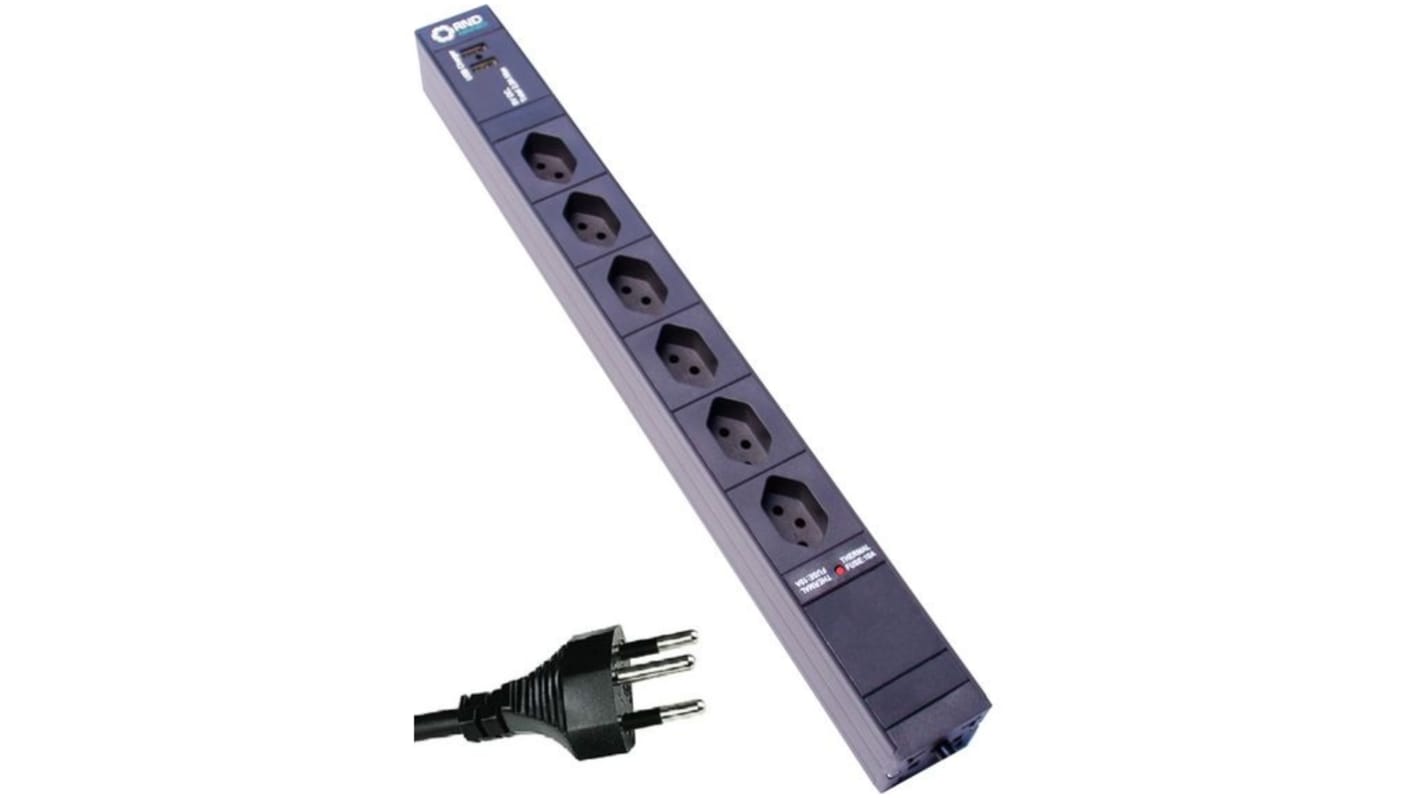 RND Type J - Swiss 6 Gang Extension socket, 3m Cable, 10A, 230 V