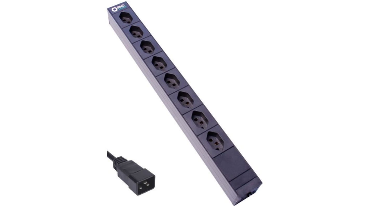 Conector hembra de extensión RND RND 465-00220, 8 conectores, Montaje vertical/horizontal, Cable 3m, 16A, 230 V C20