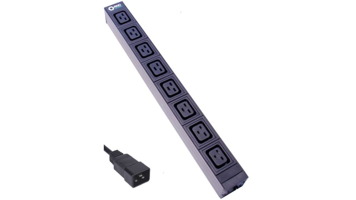 Conector hembra de extensión RND RND 465-00232, 8 conectores, Montaje vertical/horizontal, Cable 3m, 16A, 230 V C20 C19