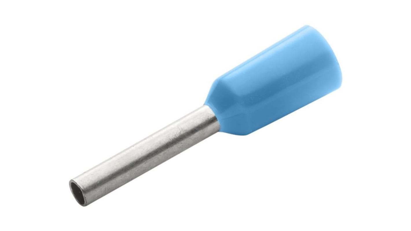 RND, RND 465 Insulated Bootlace Ferrule, 10mm Pin Length, 0.75mm Pin Diameter, Blue