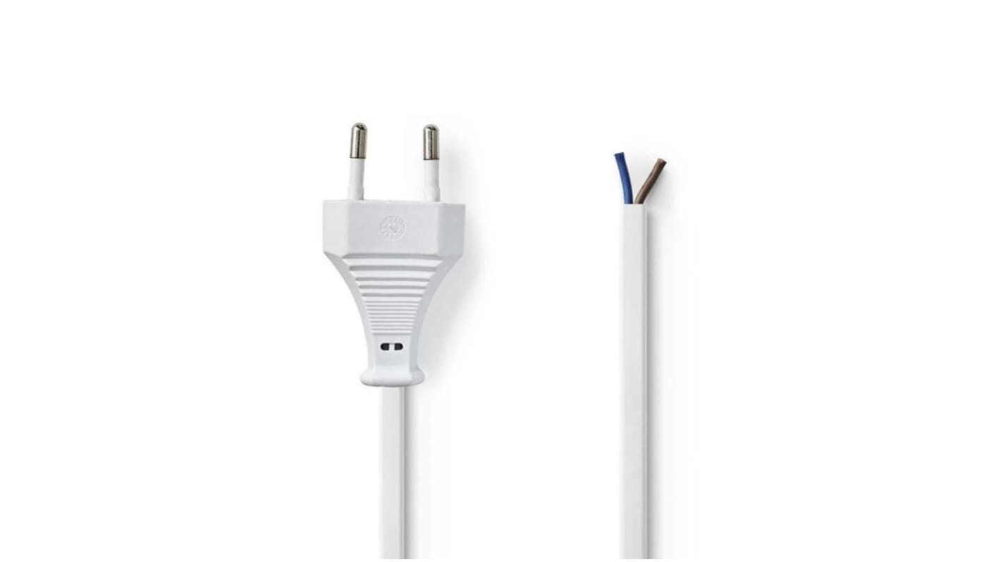 Mains Cable Euro Male to Open White 2m