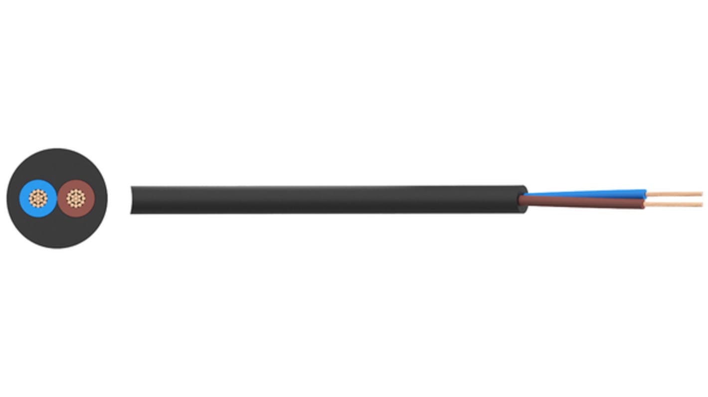 Mains Cable PVC 2x0.50mm² 300V BLK 100M