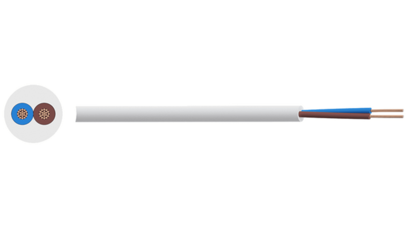 Mains Cable PVC 2x0.75mm² 500V WHT 100M