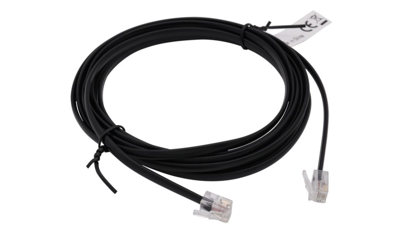 Telephone cable, RJ12-RJ12, 10m, black
