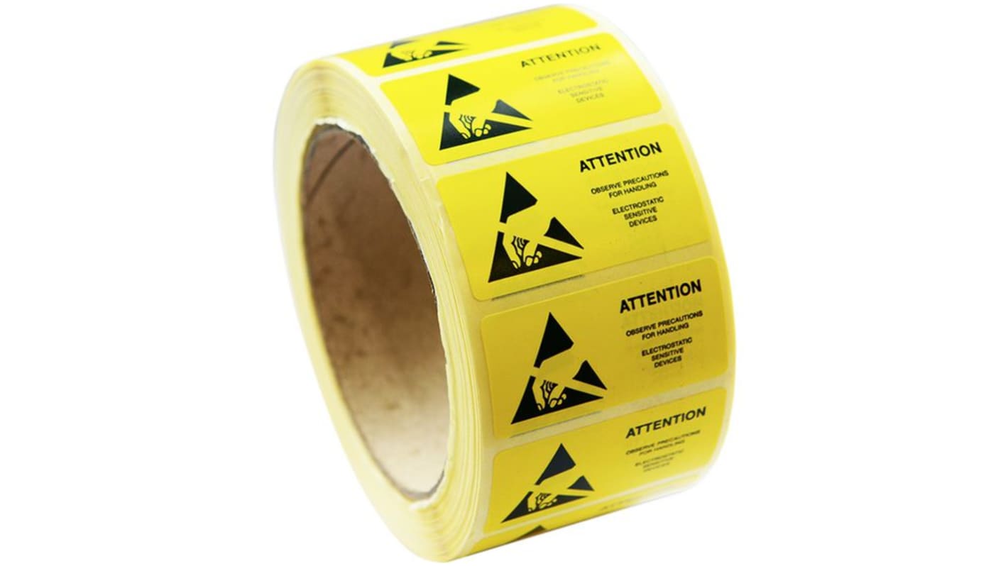 Label Caution ESD 50X25mm Yellow